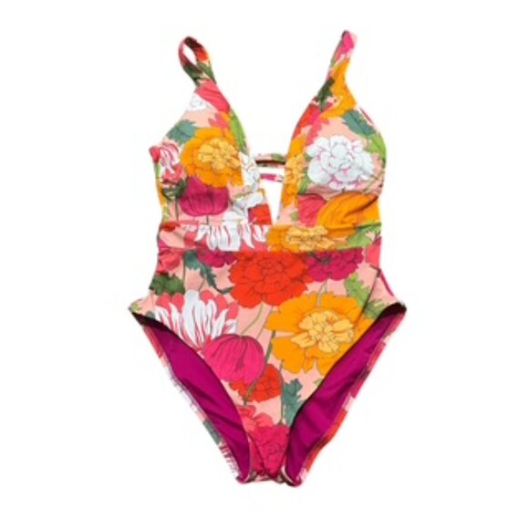 NEW Trina Turk‎ 1-Piece Swimsuit Women’s Size 10 Floral Moderate Coverage V-neck - Picture 5 of 14